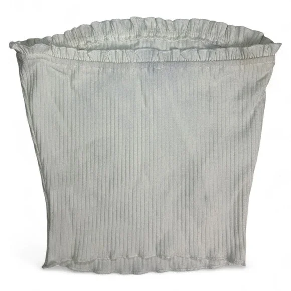 Wild Honey White Ribbed Ruffle Tube Top XS Strapless Stretchy Crop - Picture 2 of 5